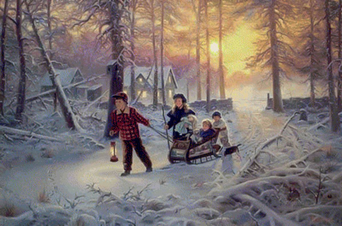 Through the Woods. - mark keathley paintings.snowscenes.children. - предпросмотр
