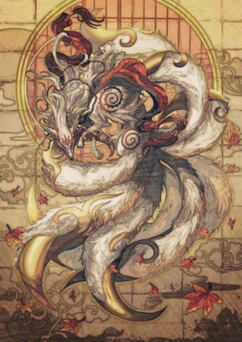 Сильнейший екай. Кицунэ японская мифология. Японский демон Лис Кицунэ. Девятихвостая лисица в японской мифологии. Японская мифология Ёкаи Кицун.