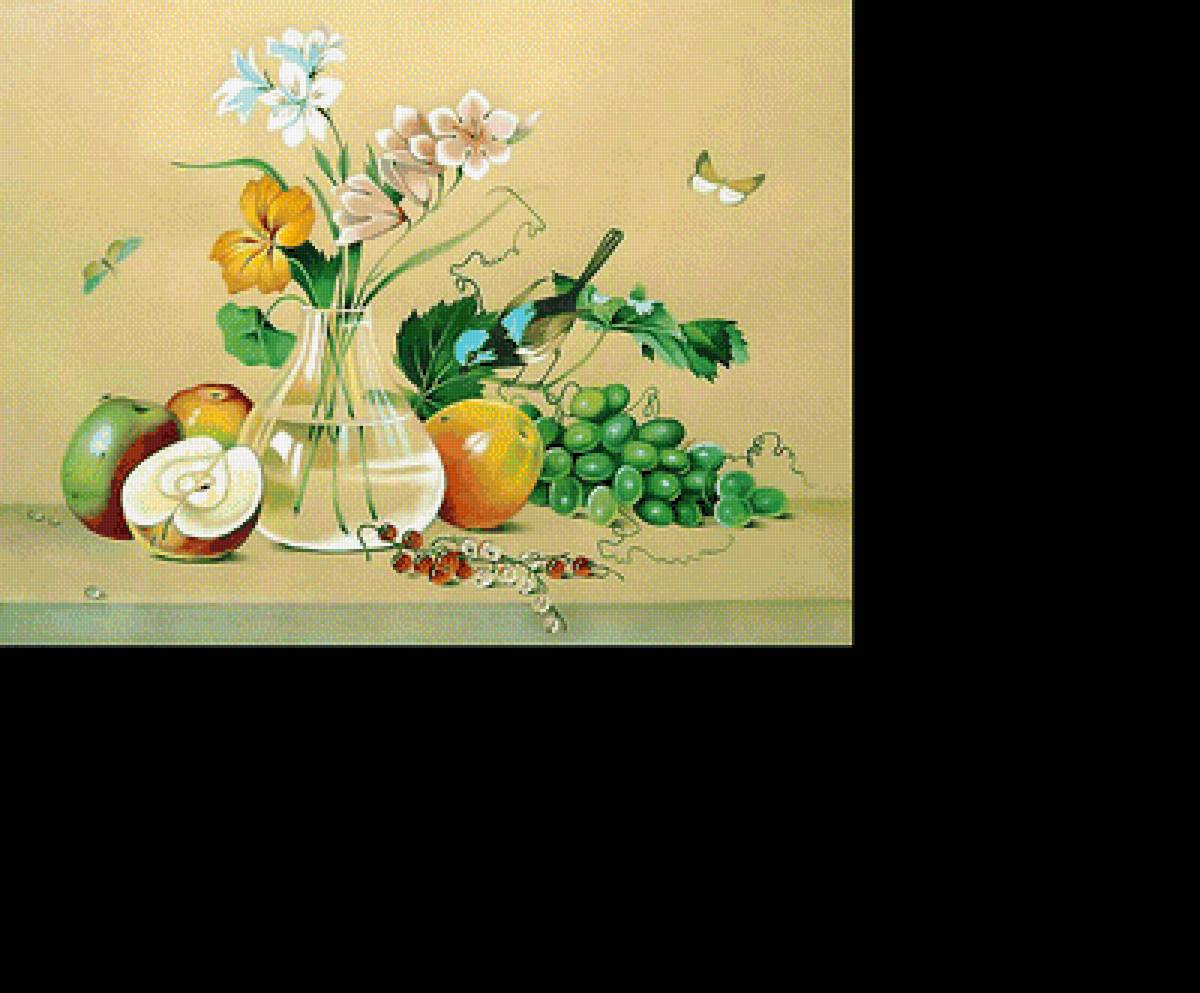 Натюрморт, рисунок, маленький. - ягоды, яблоки, бабочки, натюрморт, фрукты - предпросмотр
