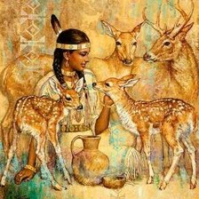 Схема вышивки «Девушка и олени»