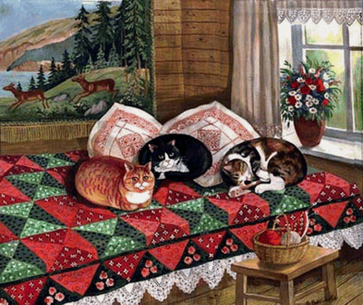 Мир животных - кошка, дом, деревня, уют, родионова, кот - предпросмотр