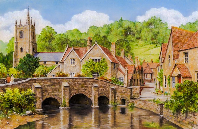 Drawn Castle Bridge. - terry harrison painter.landscapes.scenarys.people. - оригинал
