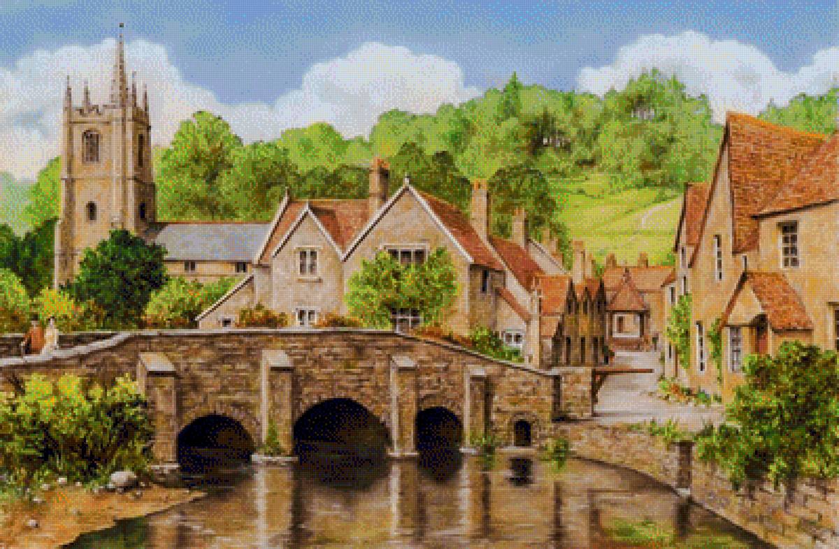 Drawn Castle Bridge. - terry harrison painter.landscapes.scenarys.people. - предпросмотр