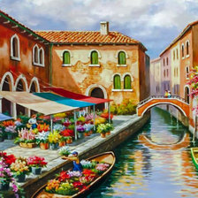 Схема вышивки «Flower Market on the Canal.»