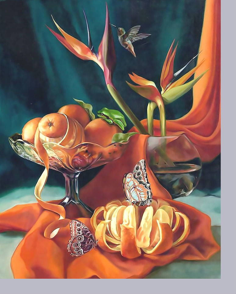 Натюрморт с мандаринами и бабочками. - натюрморт, живопись, фрукты, мандарины, бабочки - оригинал