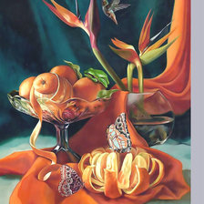 Схема вышивки «Натюрморт с мандаринами и бабочками.»