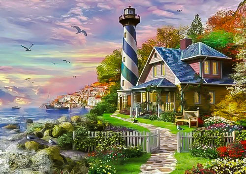 Lighthouse Rock Bay. - dennis lewan painter.seascapes.flowers and gardens.birds. - оригинал