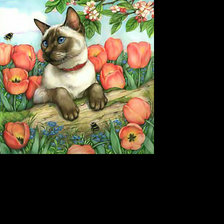 Схема вышивки «Кошечка и тюльпаны.»