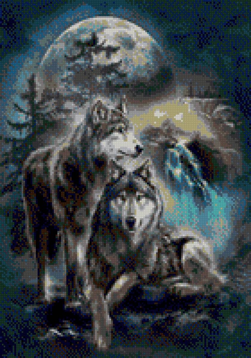 Волки - звери, животные, луна, волк - предпросмотр