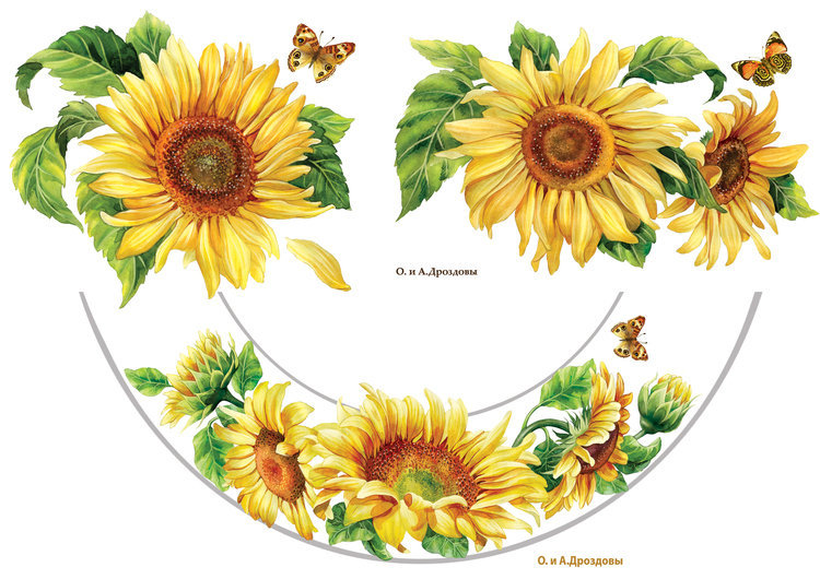 цветы - рамка, бабочка, подсолнухи - оригинал
