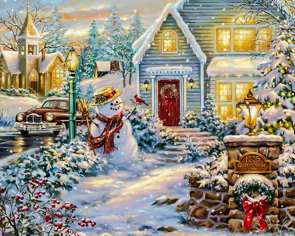 Silent Night Lane. - dona gelsinger paints.snowscenes.christmas. - оригинал