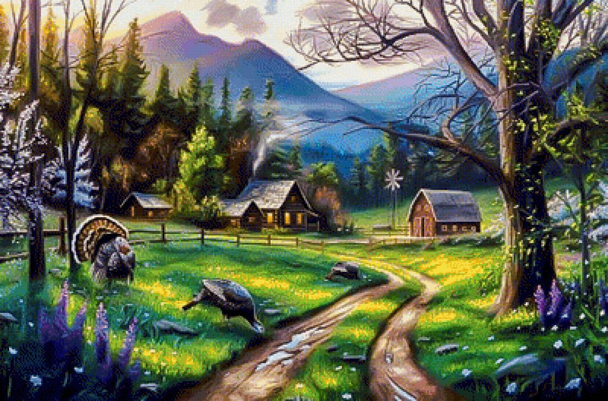 Spring Turkeys. - landscapes.scenarys.birds. - предпросмотр