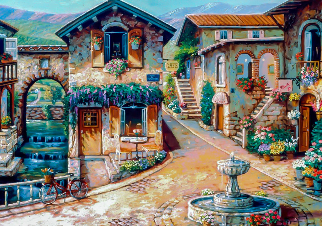 The Fountain on the Square. - john p. o'brien. landscapes.scenarys.flowers and gardens. - оригинал