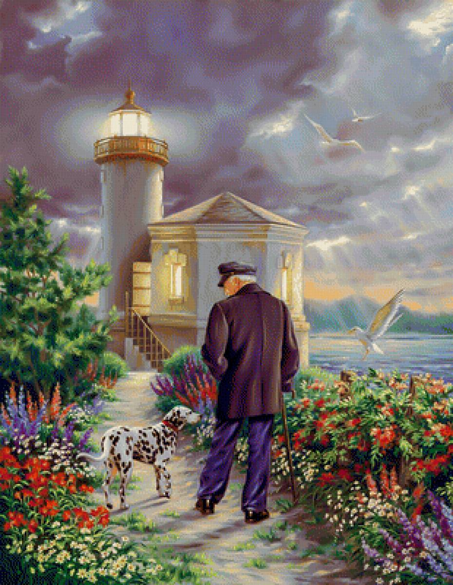 The Lighthouse Keeper. - dona gelsinger paints.seascapes.people.animals.birds.flowers and - предпросмотр