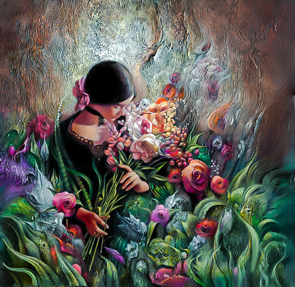 The Rose Garden. - lee boogle paints.ladies.flowers and gardens. - оригинал