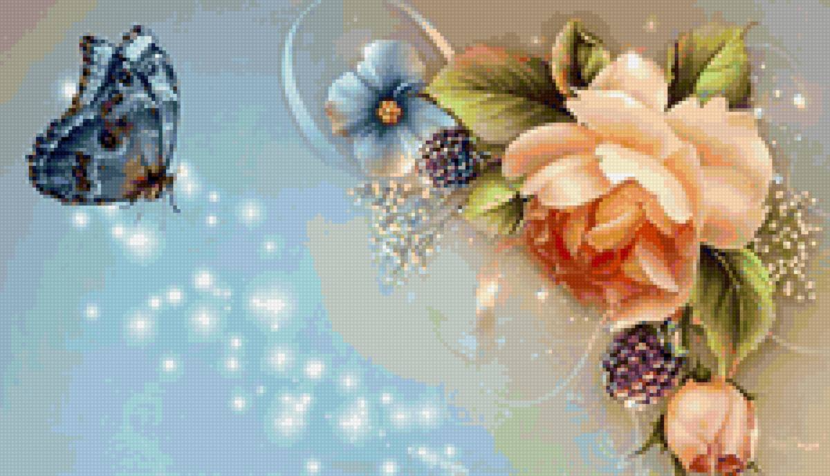 цветы - розы, бабочки - предпросмотр