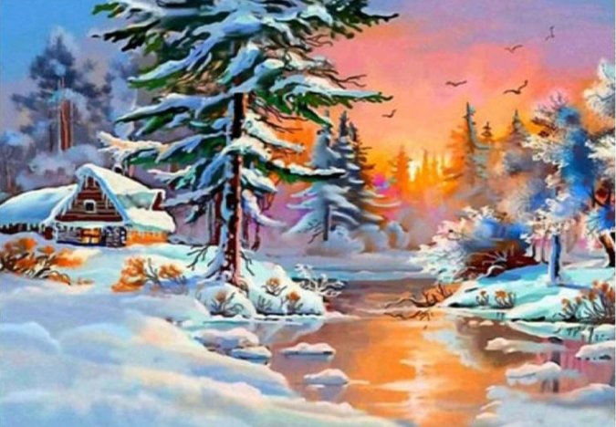 Закат в зимнем лесу - закат, зима, лес - оригинал