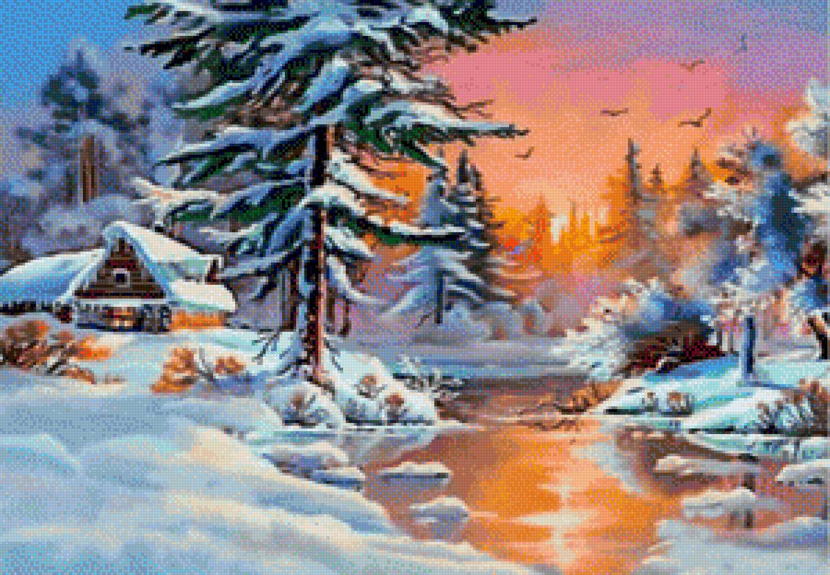 Закат в зимнем лесу - закат, зима, лес - предпросмотр