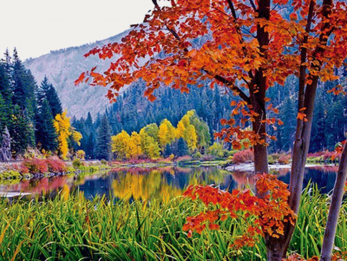Осенний пейзаж. - осень, горы, озеро, пейзаж, лес - предпросмотр
