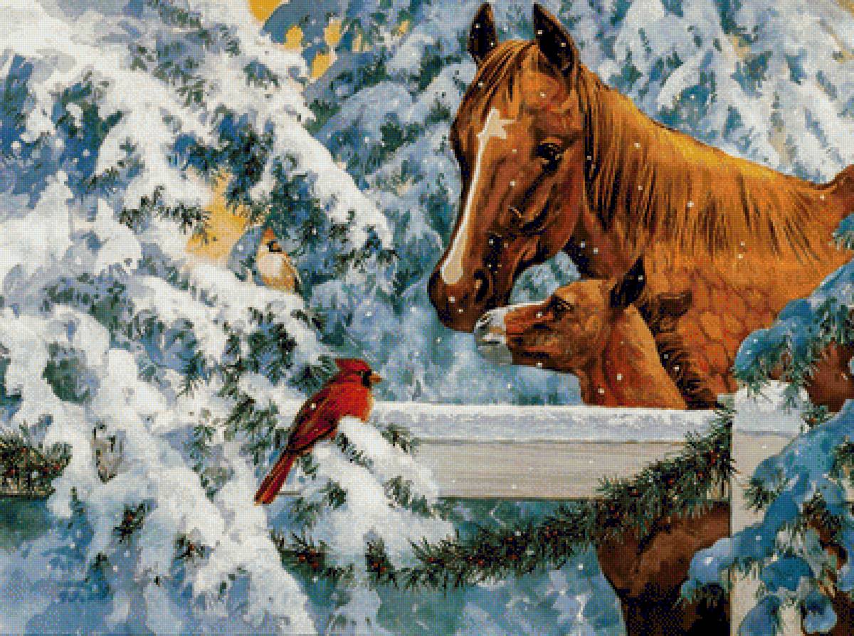 Fence Top Friends. - douglas laird art.snowscenes.birds.animals. - предпросмотр