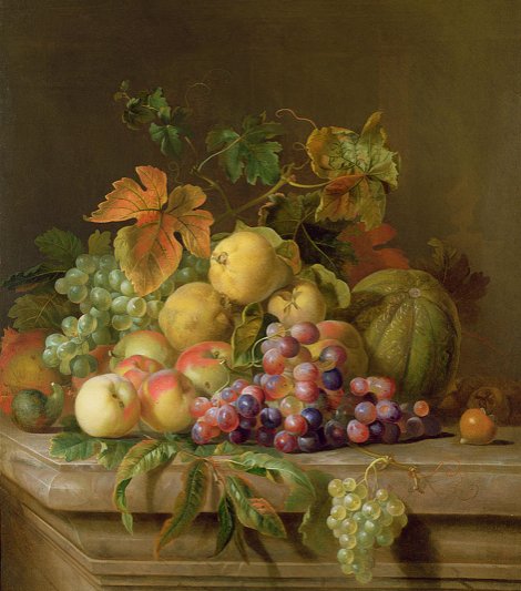 A STILL LIFE OF MELONS, GRAPES AND PEACHES - jakob (1660-1724), by bogdani or bogdany - оригинал