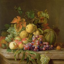A STILL LIFE OF MELONS, GRAPES AND PEACHES