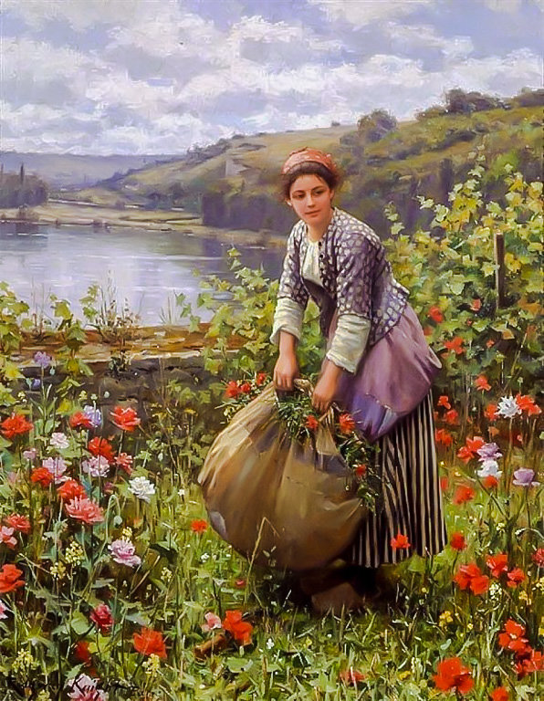 The Grass Cutter. - daniel ridgway knight painter.ladies.flowers and flowers. - оригинал