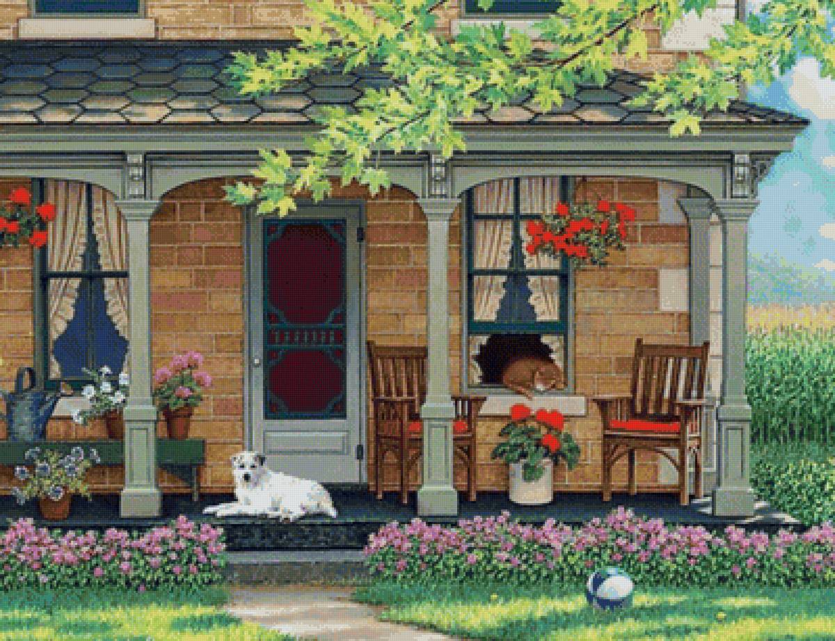 Уютный уголок - дворик, дача, дом, цветы - предпросмотр