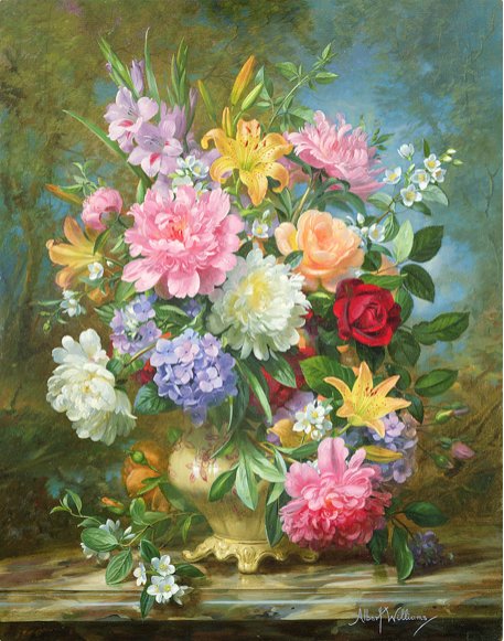PEONIES AND MIXED FLOWERS - albert (1922-2010), by williams - оригинал