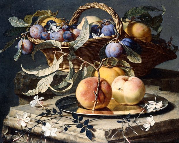 PEACHES AND PLUMS IN A WICKER BASKET, PEACHES ON A SILVER DISH - by christian berentz (1658-1722) - оригинал