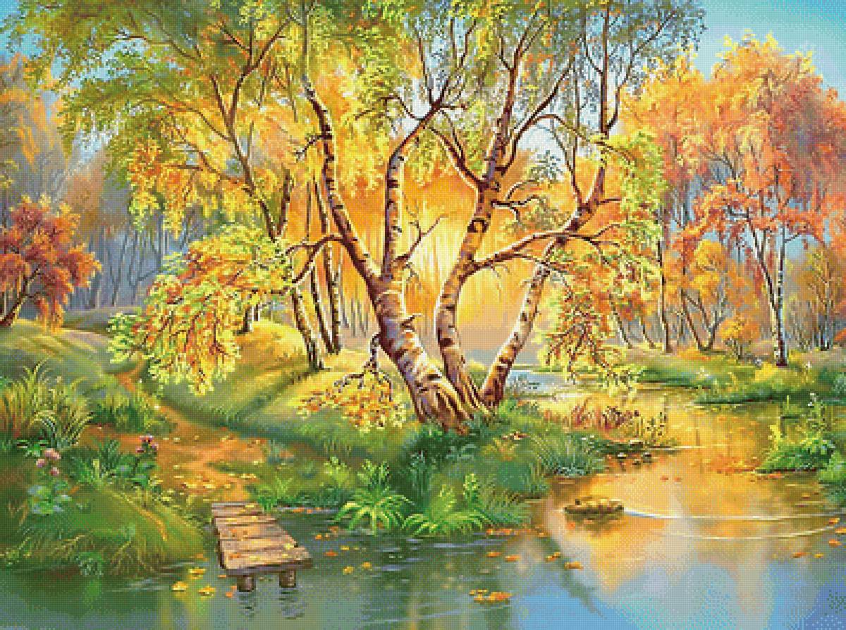 Пейзаж. - березы, река, закат, пейзаж, природа - предпросмотр