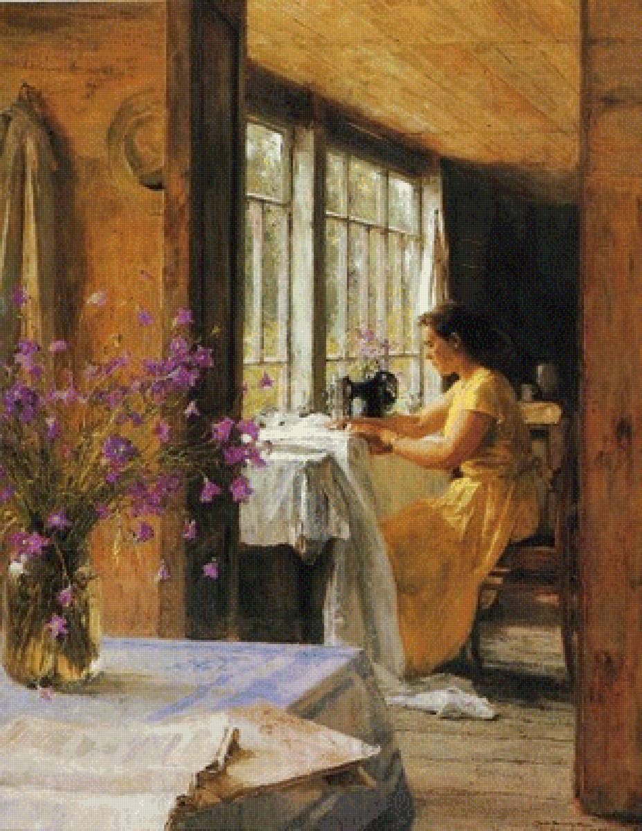 Рукодельница - швея, рукодельница, портниха, девушка, женщина за рукоделием - предпросмотр