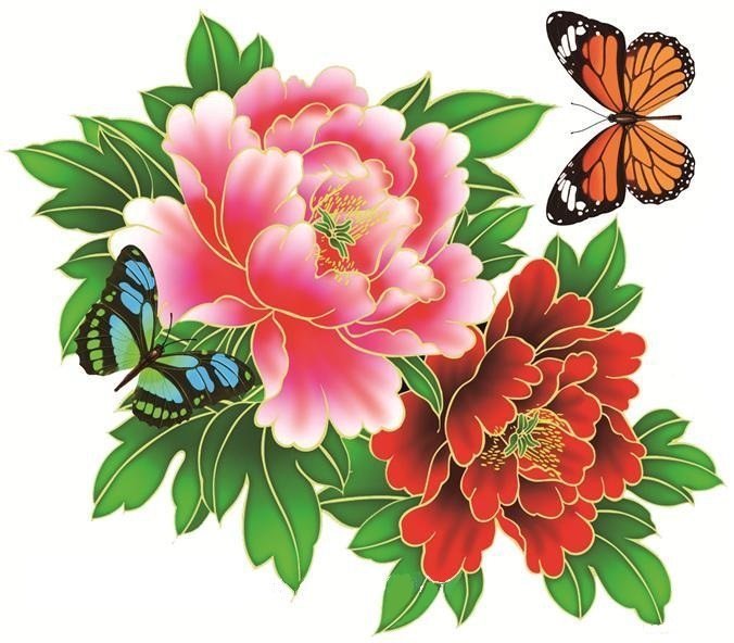 цветы - розы, бабочки - оригинал