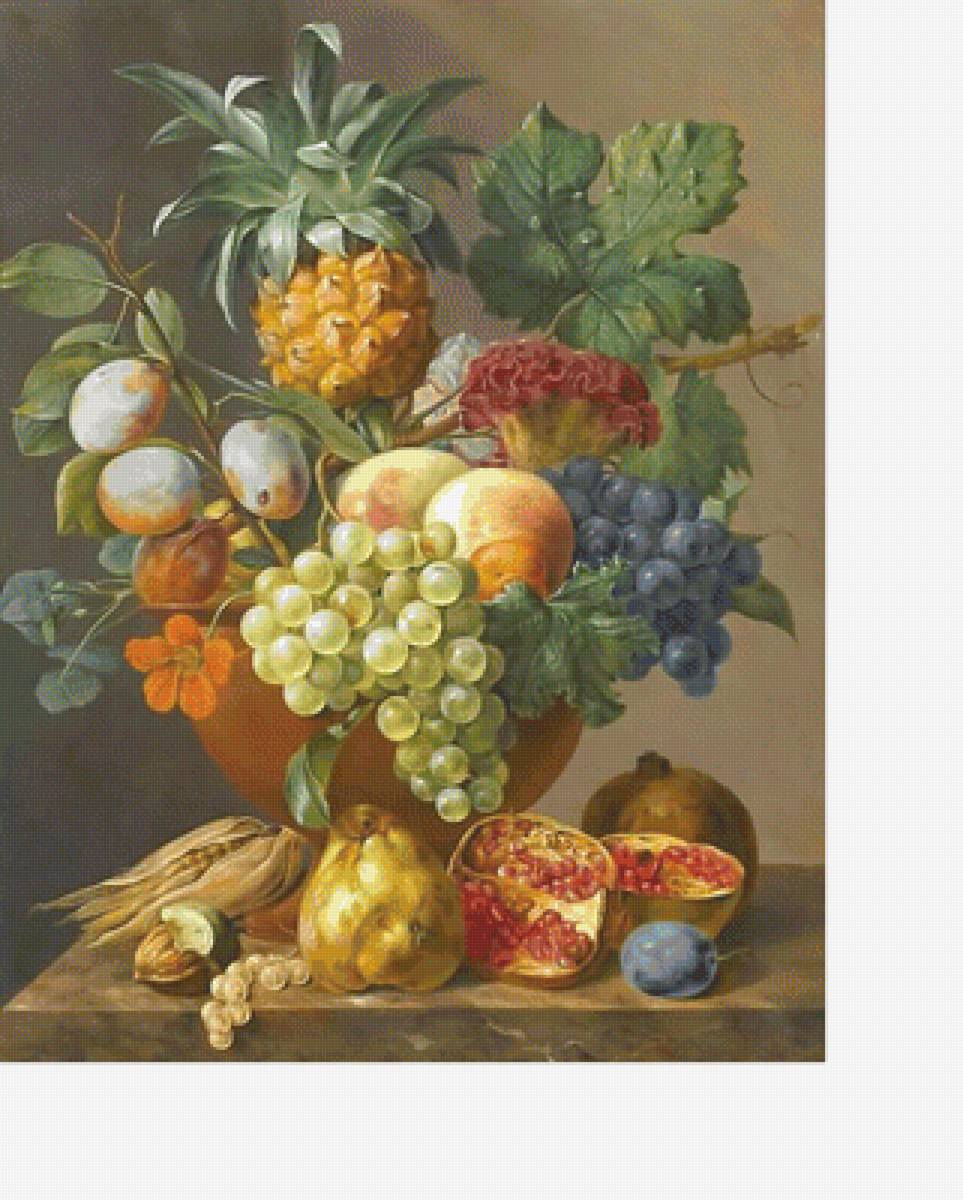 Натюрморт с ананасом. - гранат, ананас, виноград, груши, натюрморт, фрукты, яблоки - предпросмотр
