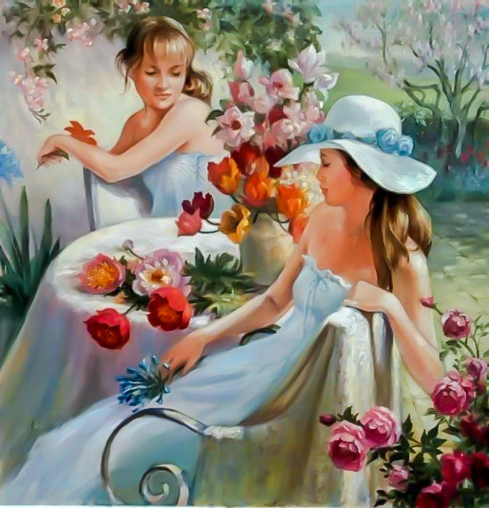 A Flower Garden. - brenda burke paintings. ladies.flowers and gardens. - оригинал