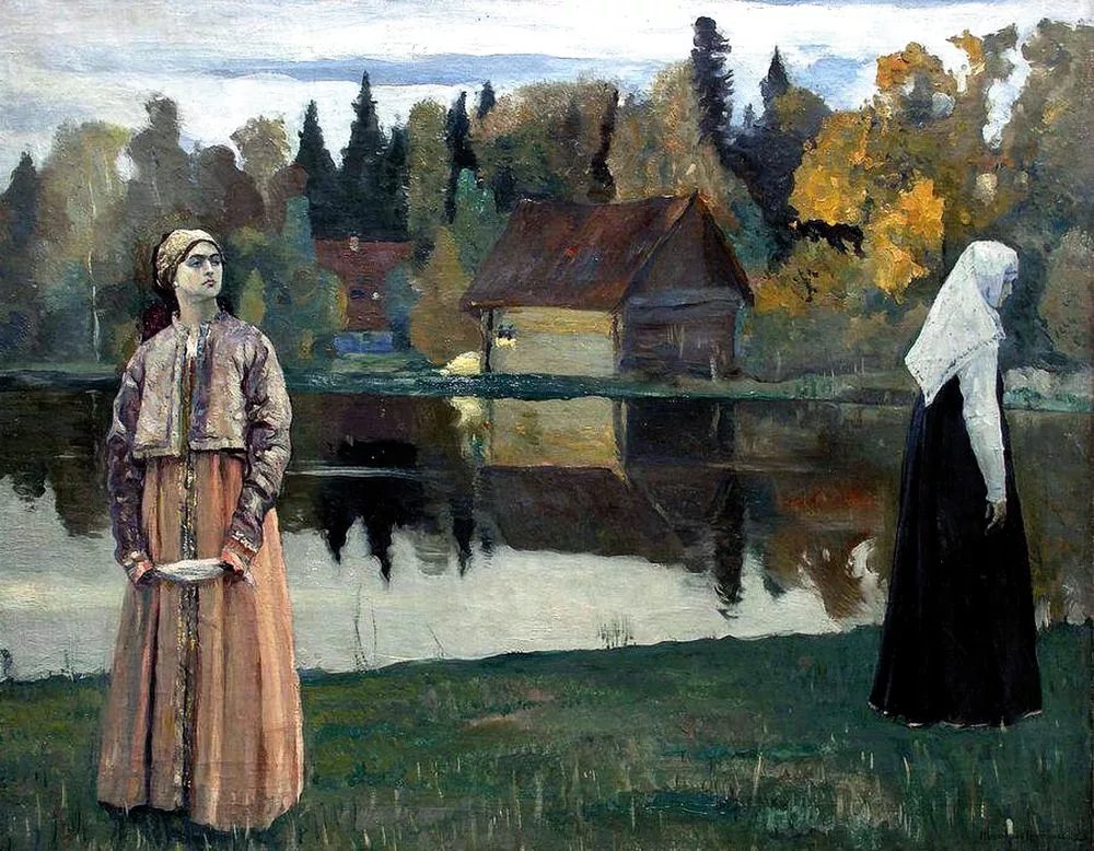 Россия Нестеров Сестры - девушки, гордость, одиночество, русь, живопись, пейзаж - оригинал