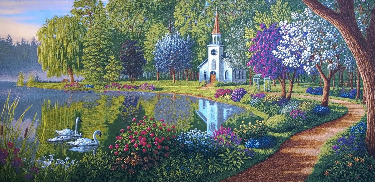 №1975285 - цветы, пруд, деревья, лебеди, дорожка, парк - оригинал