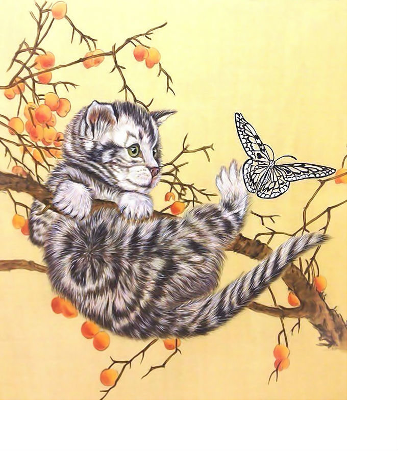 Котик и бабочка. - бабочка, кот, котенок - оригинал