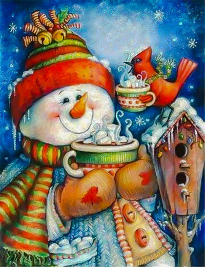 Cute Christmas Snowman. - christmas.snowscenes.birds. - оригинал