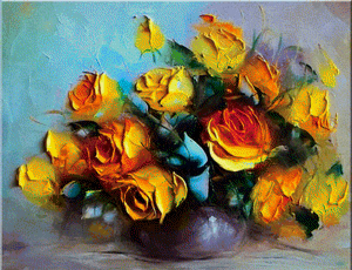 Нарюрморт, букет желтых роз - желтые розы, натюрморт, живопись, мастихин - предпросмотр
