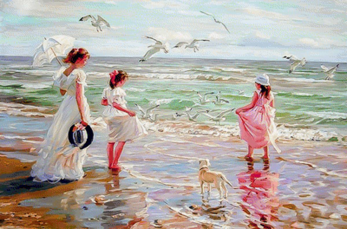 Girls at the Beach. - alexander averin painter.seascape.people.animals. - предпросмотр
