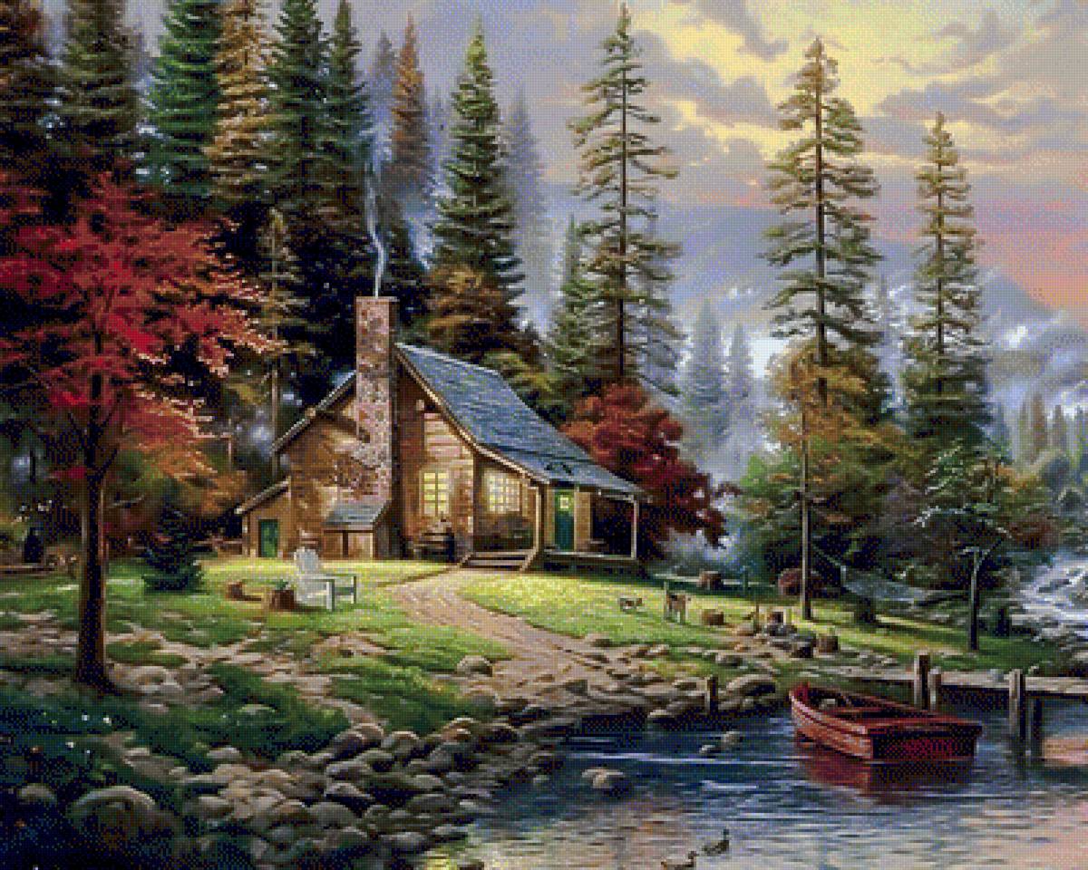 Landscape with a Cabin. - bob ross paintings. landscapes.animals.birds. - предпросмотр