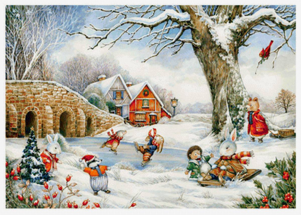 Детская - каток, зверюшки, зима - предпросмотр