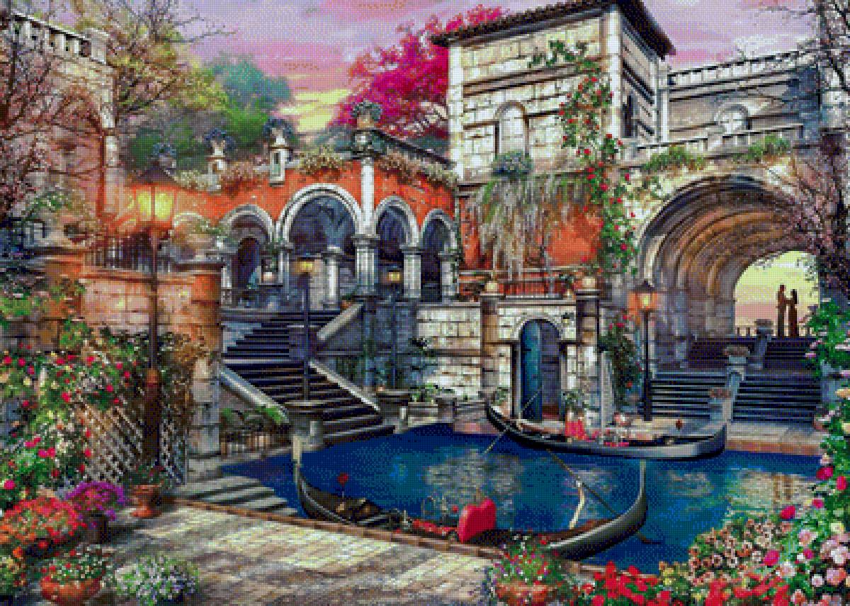 Love in Venice. - dominic davison painter.cityscape.venice.people.flowers and gard - предпросмотр