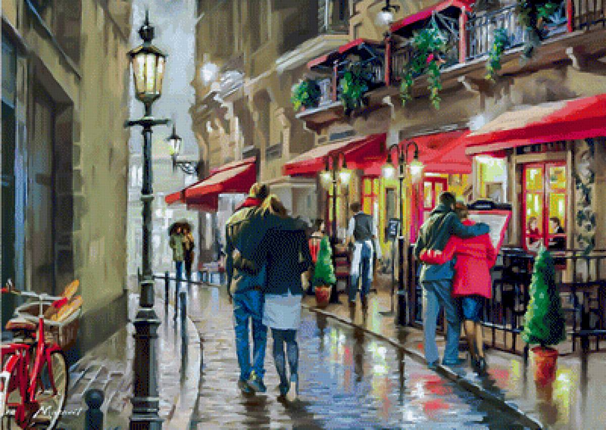 Night Time Cafe. - richard macneil art.cityscape.people. - предпросмотр