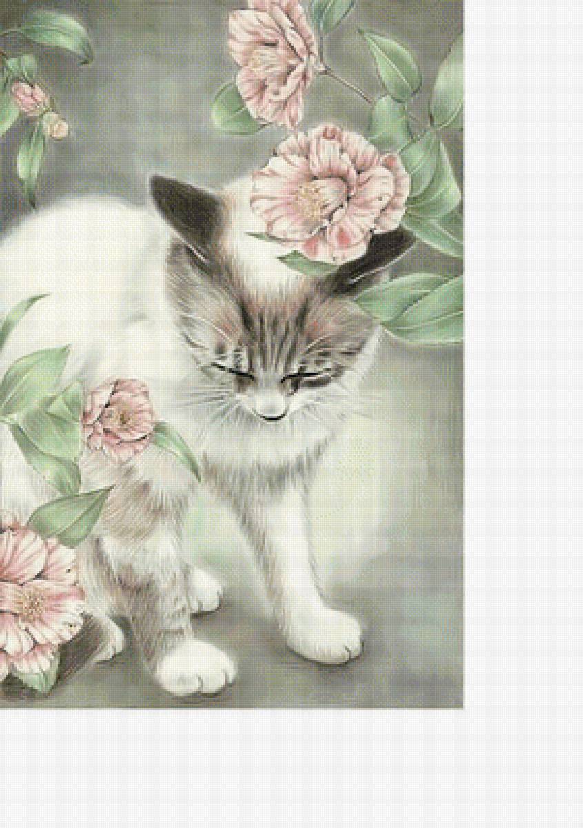 Кошечка. - кошка, цветы. - предпросмотр