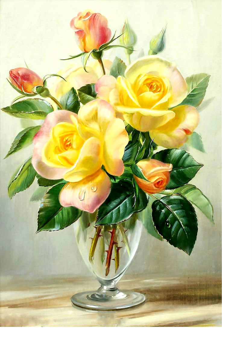 Жёлтые розы. - цветы, живопись, букет, розы - оригинал