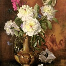 WHITE PEONIES IN A GLAZED VICTORIAN VASE