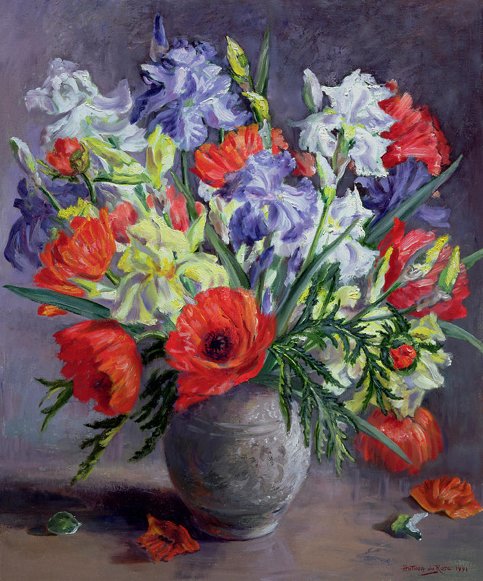POPPIES AND IRISES - by anthea durose - оригинал