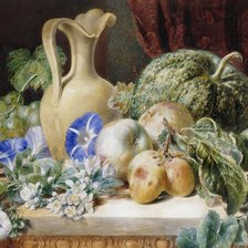 Схема вышивки «A STILL LIFE WITH A JUG, APPLES, PLUMS, GRAPES AND FLOWERS»